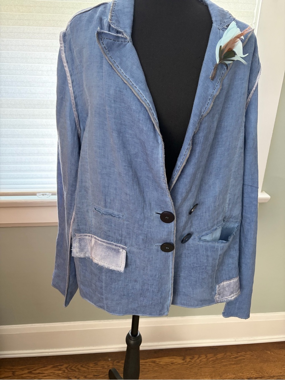 Light Blue Linen-Blend Relaxed Blazer Jacket